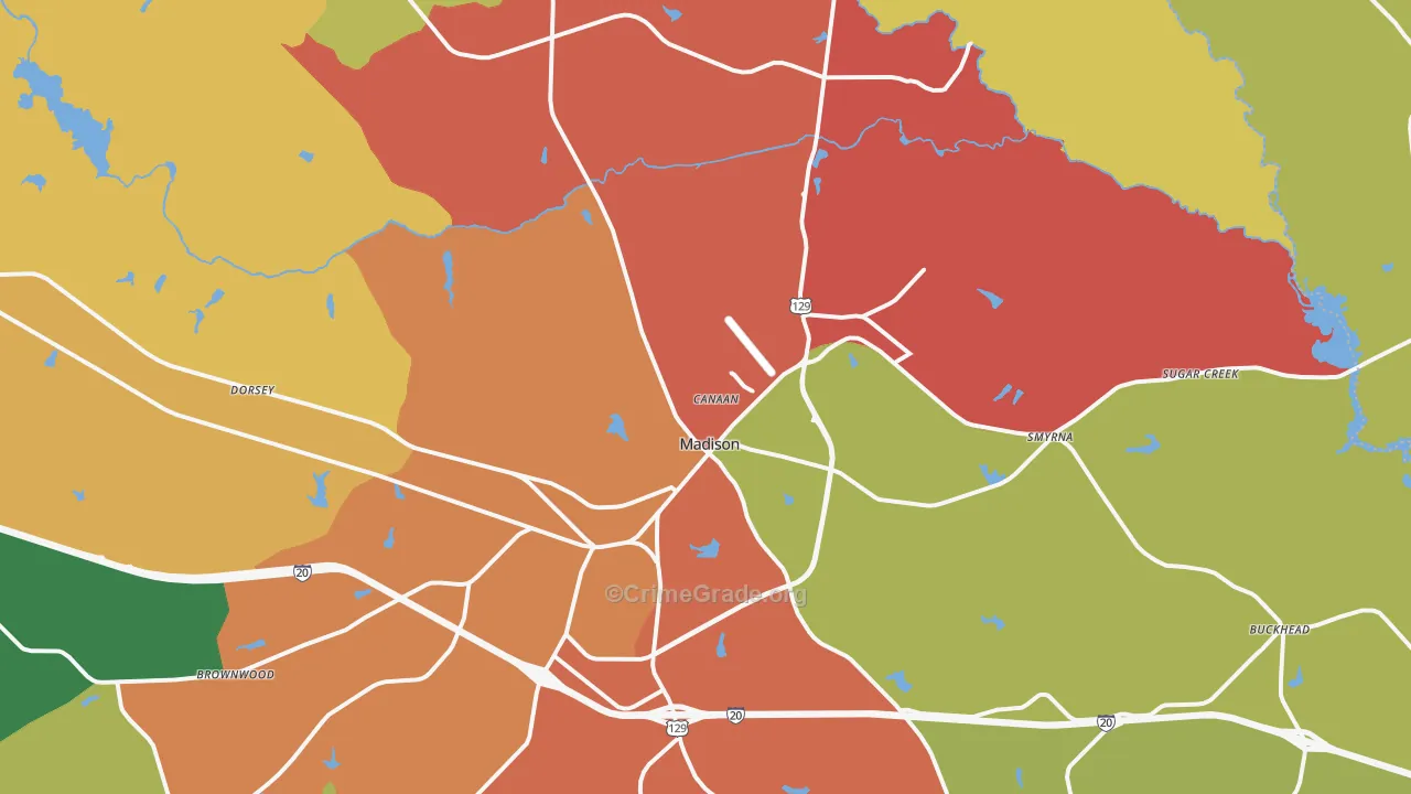 Madison, GA Map of Theft Rates