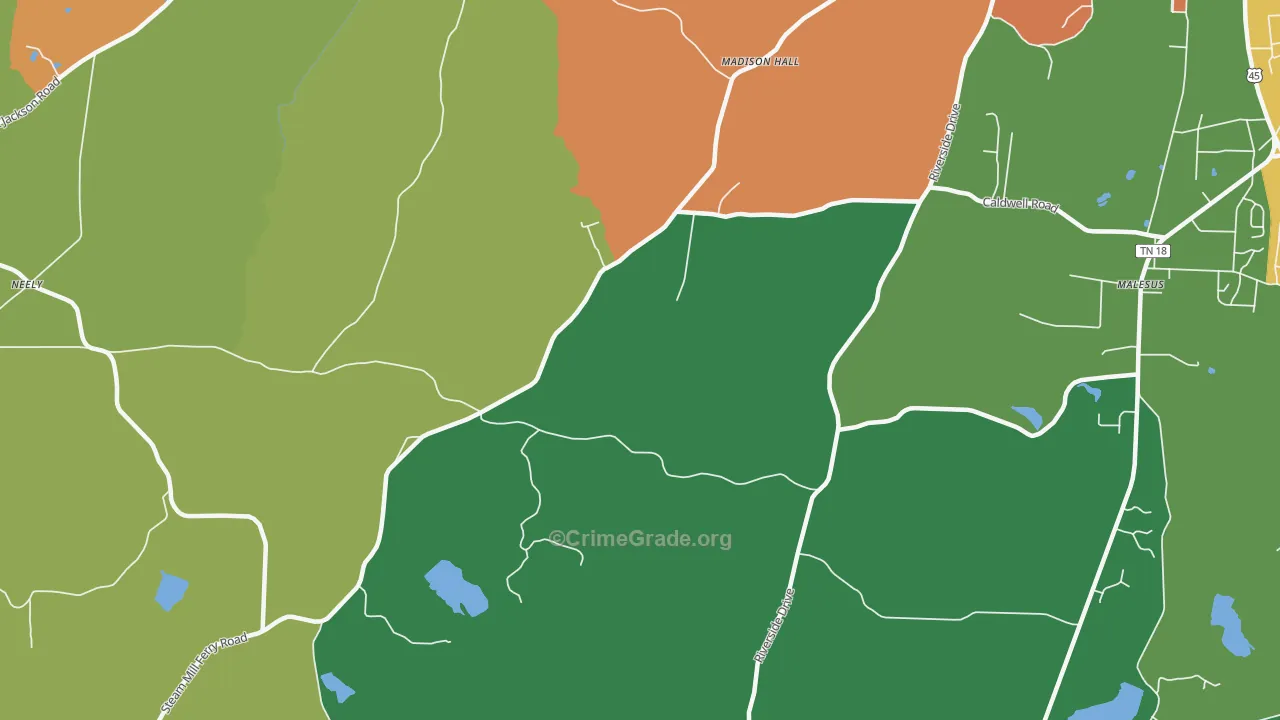 Madison Hall, TN Map of Theft Rates