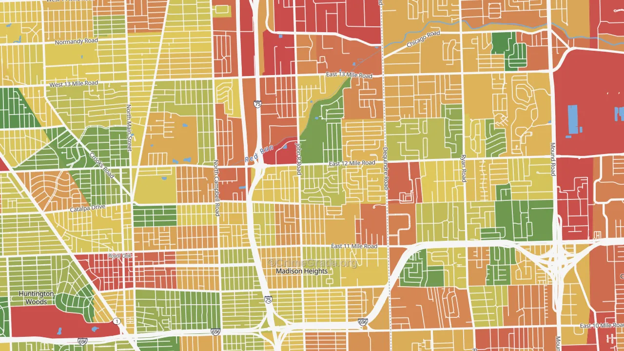 Madison Heights, MI Map of Theft Rates