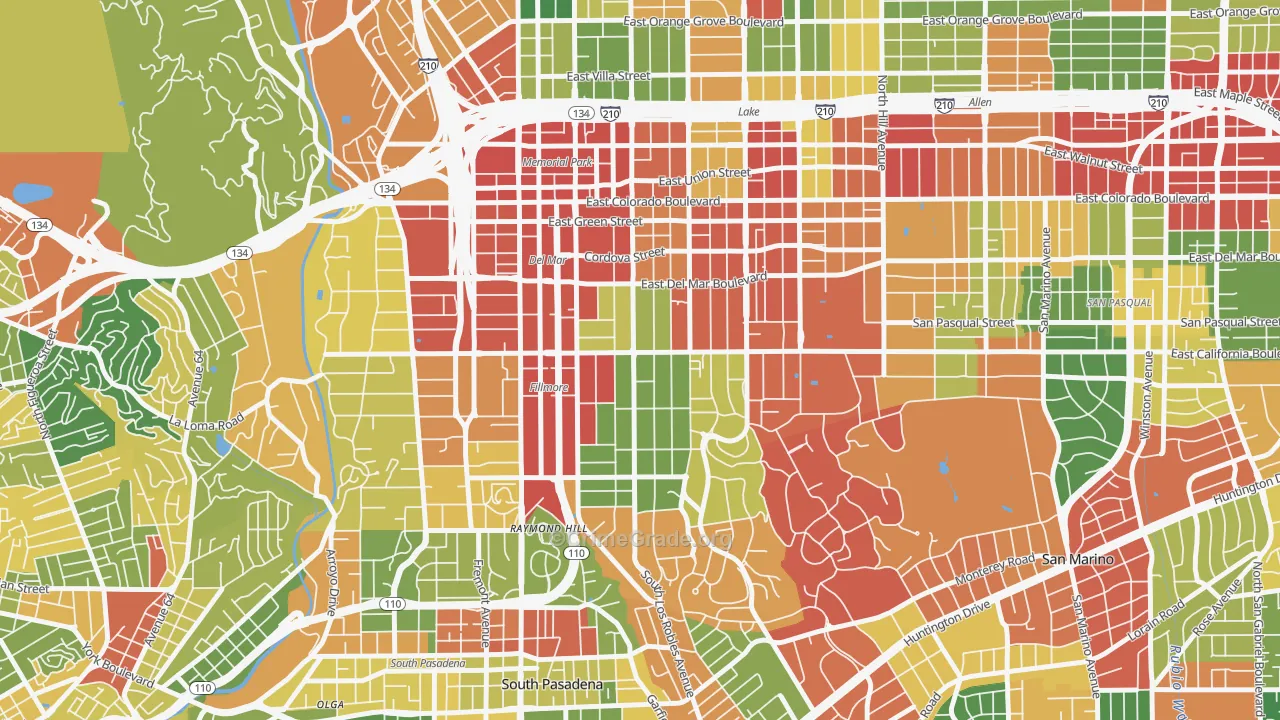 Madison Heights, Pasadena, CA Map of Theft Rates