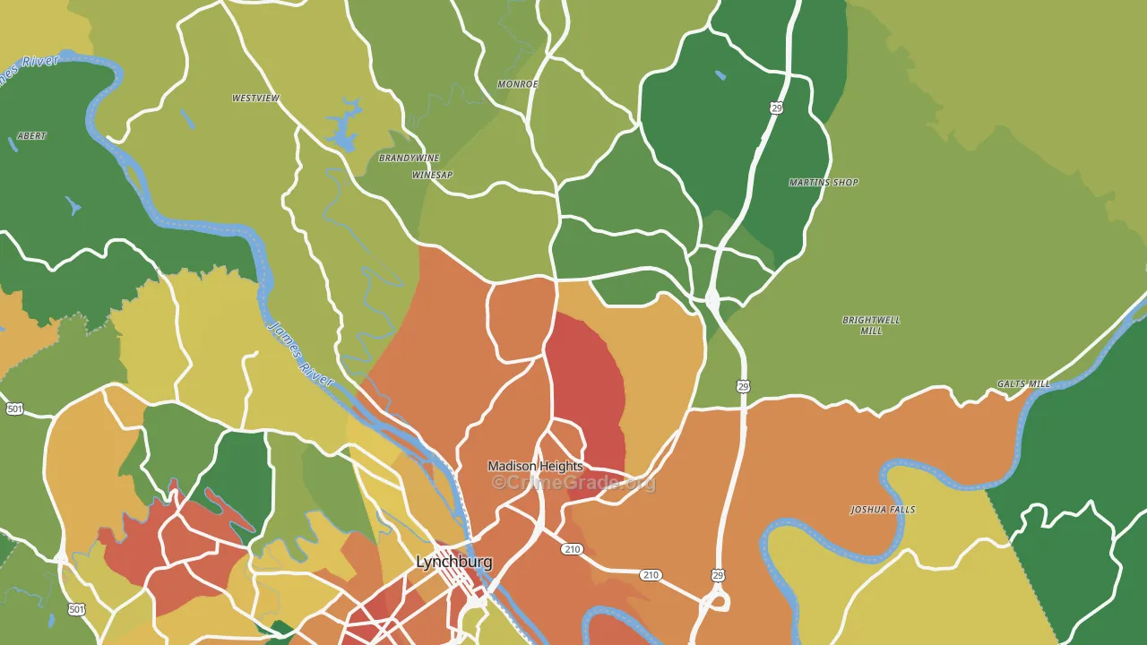 Madison Heights, VA Map of Theft Rates
