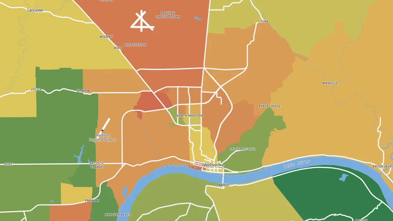 Madison, IN Map of Theft Rates