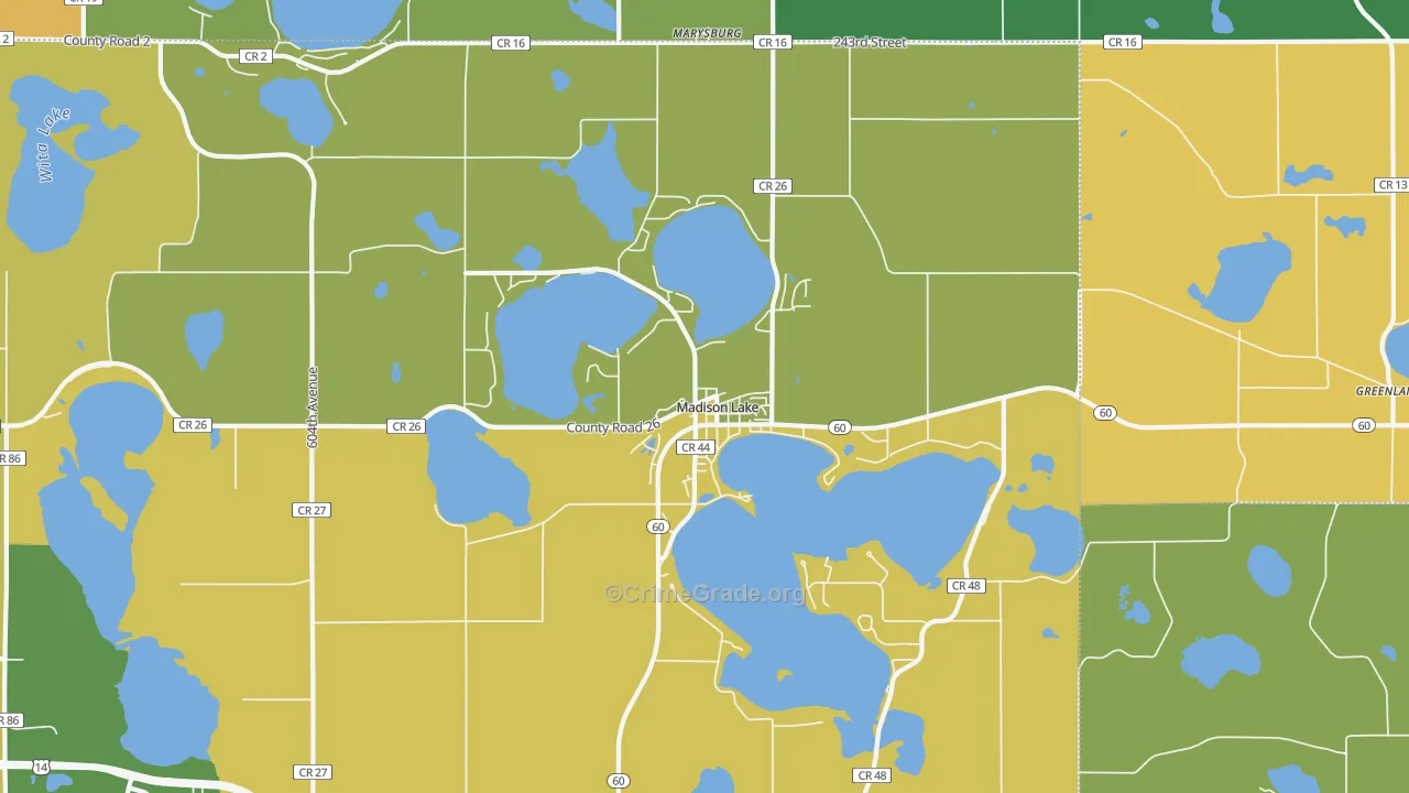 Madison Lake, MN Map of Theft Rates