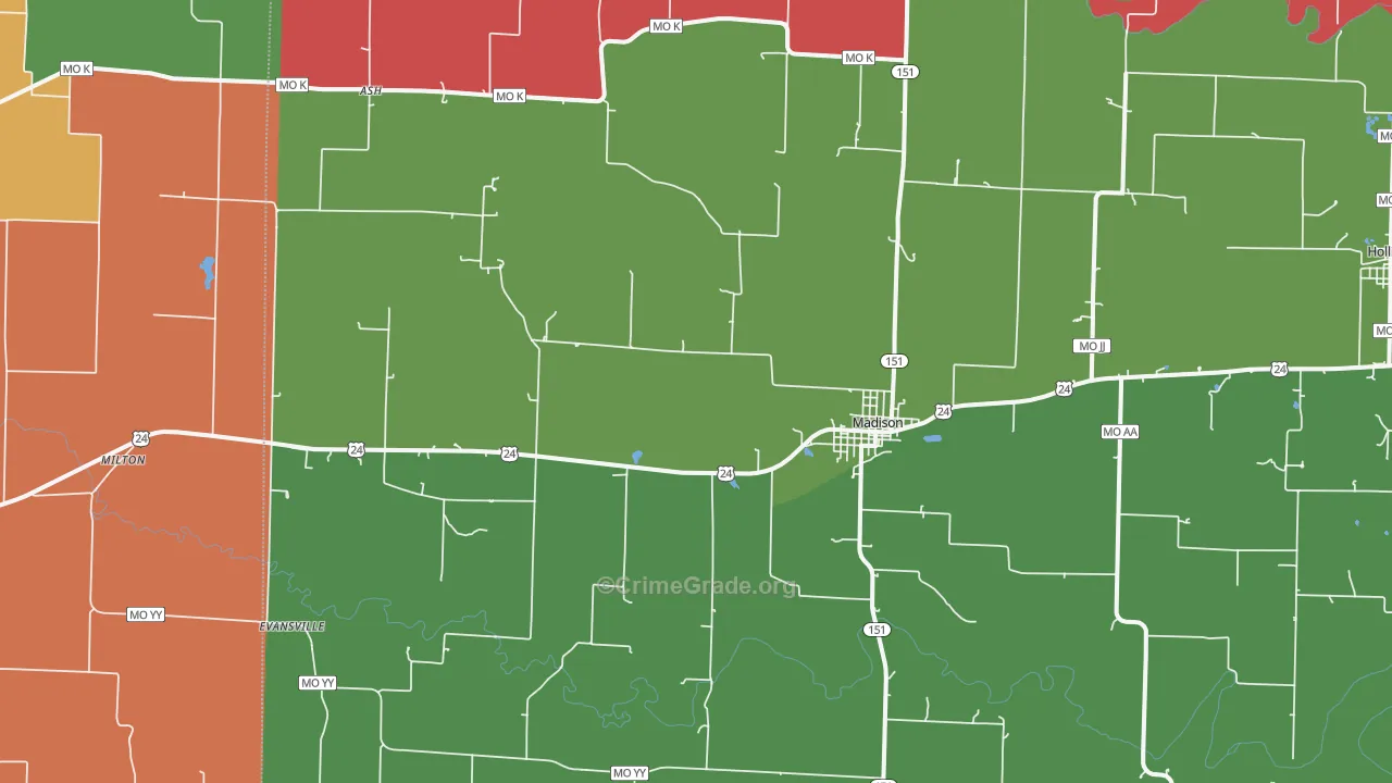 Madison, MO Map of Theft Rates