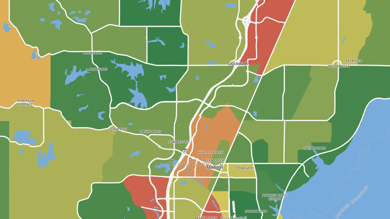 Madison, MS Map of Theft Rates