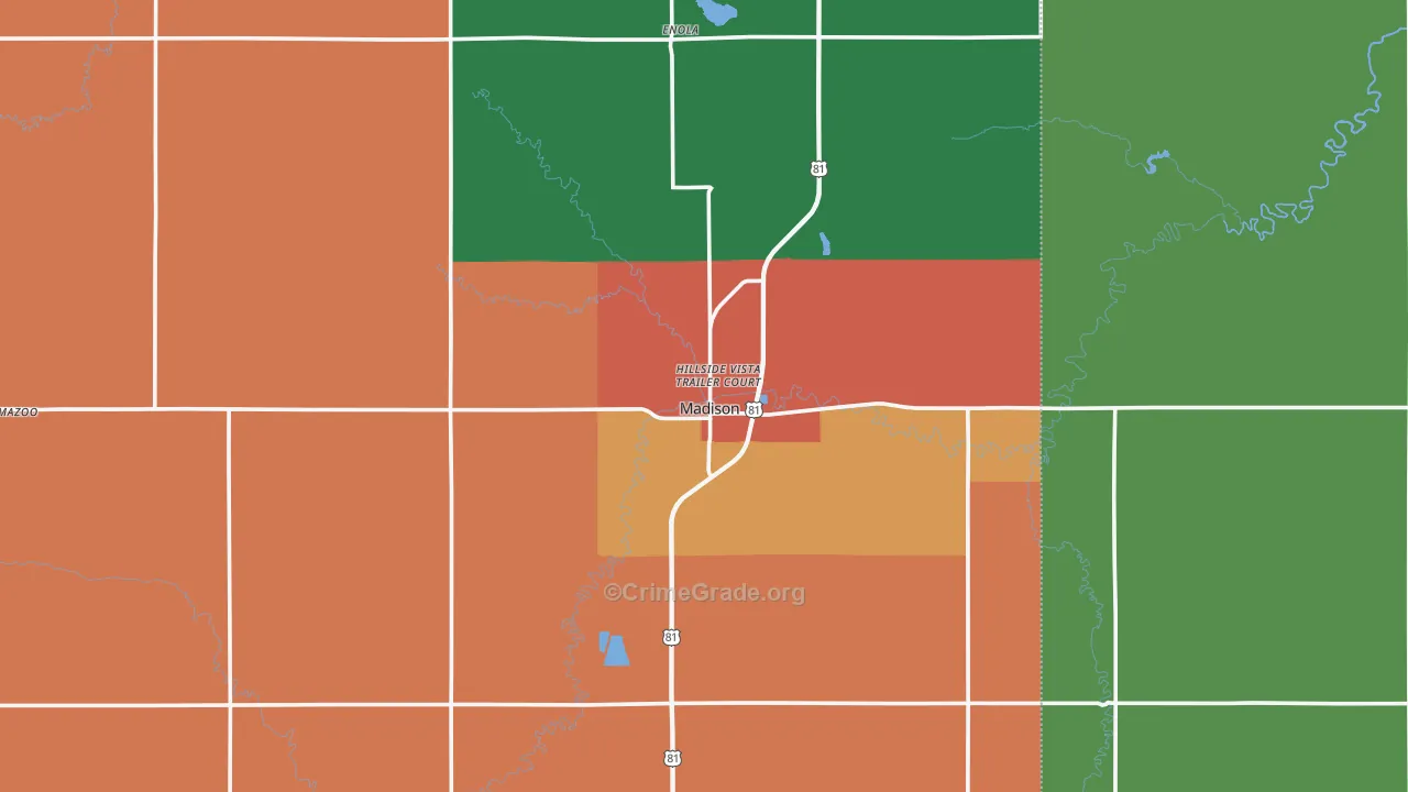 Madison, NE Map of Theft Rates