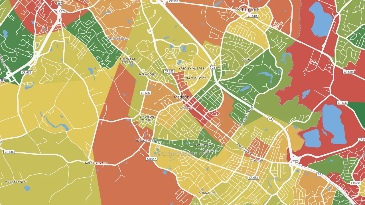 Madison, NJ Map of Theft Rates