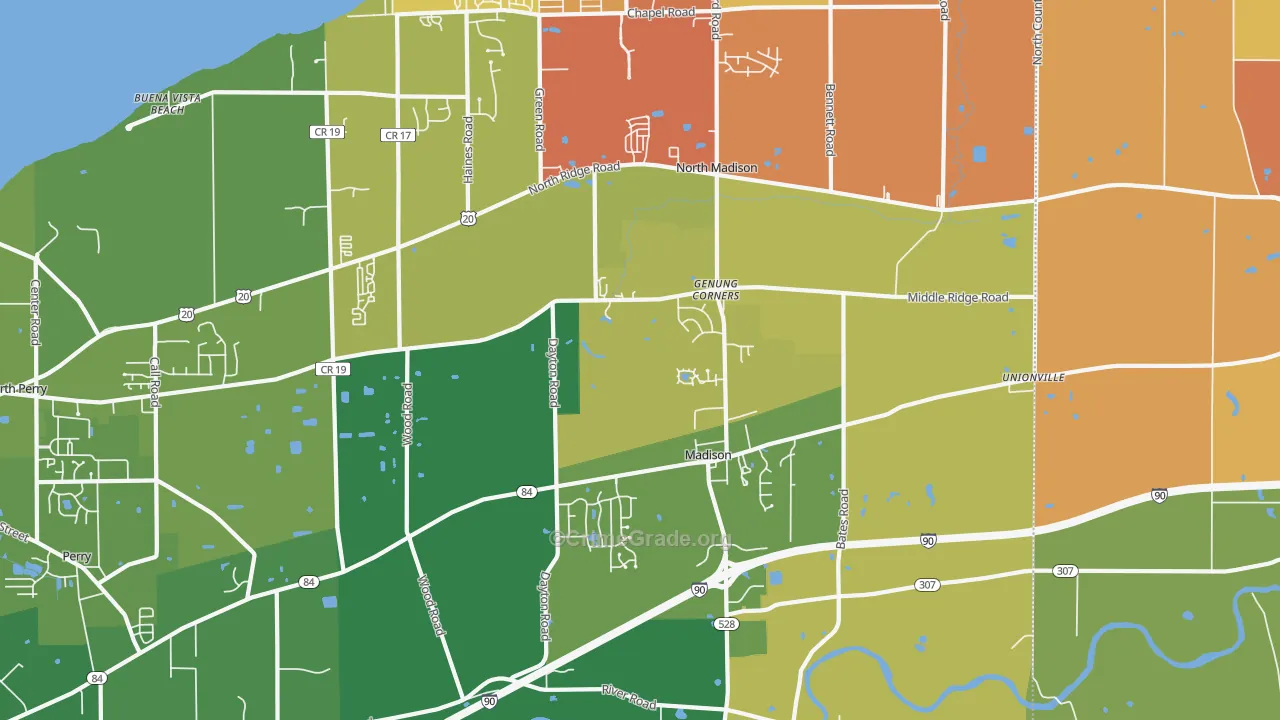 Madison, OH Map of Theft Rates