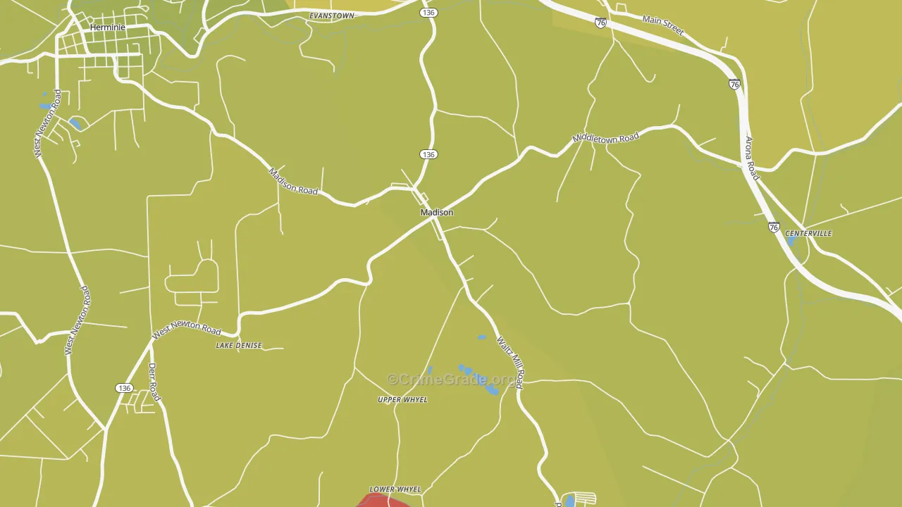 Madison, PA Map of Theft Rates