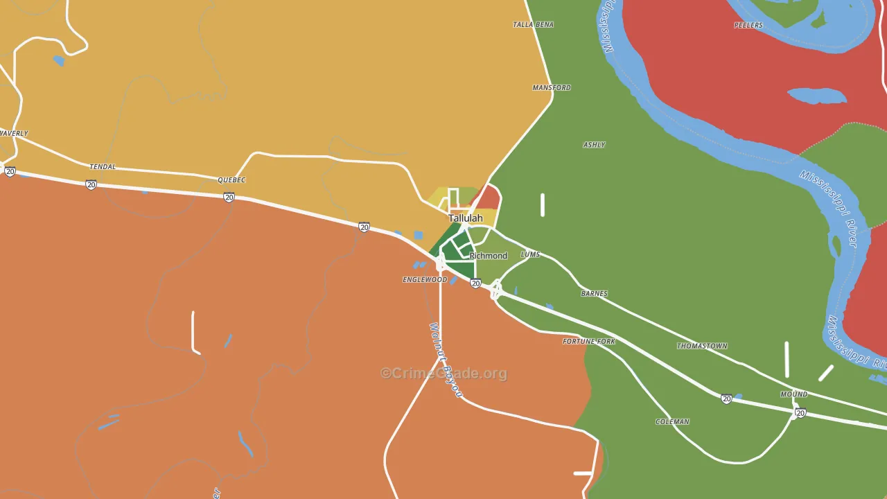 Madison Parish, LA Map of Theft Rates