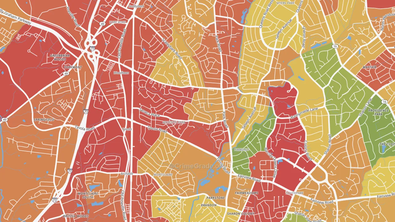 Madison Park, Charlotte, NC Map of Theft Rates