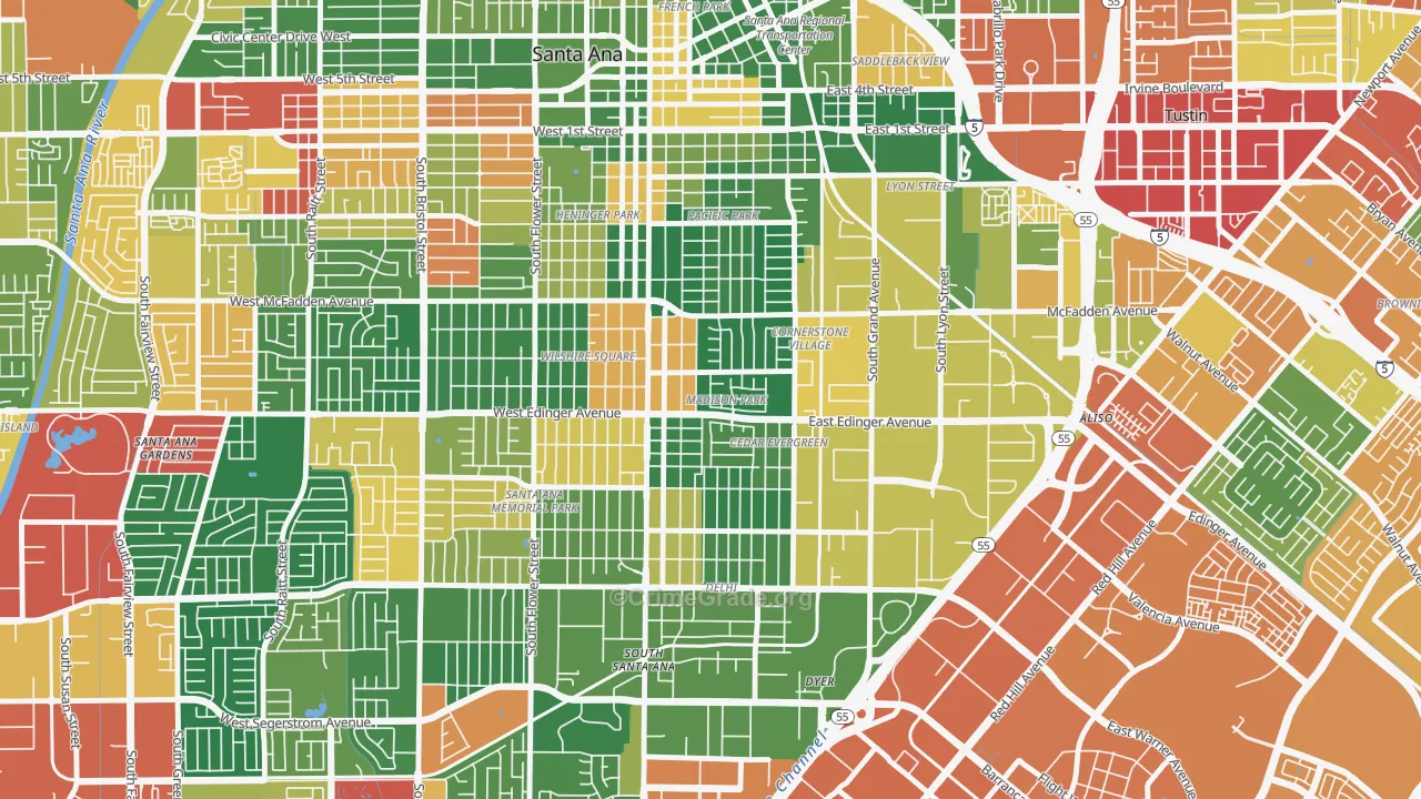 Madison Park, Santa Ana, CA Map of Theft Rates