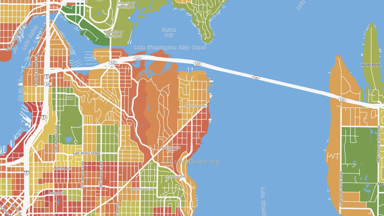 Madison Park, Seattle, WA Map of Theft Rates