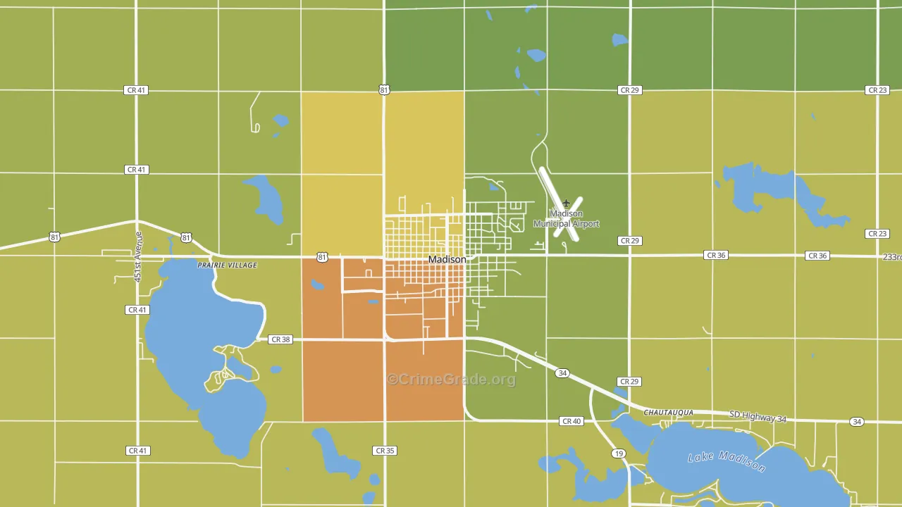 Madison, SD Map of Theft Rates
