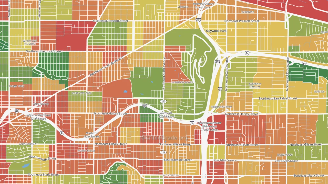 Madison South, Portland, OR Map of Theft Rates