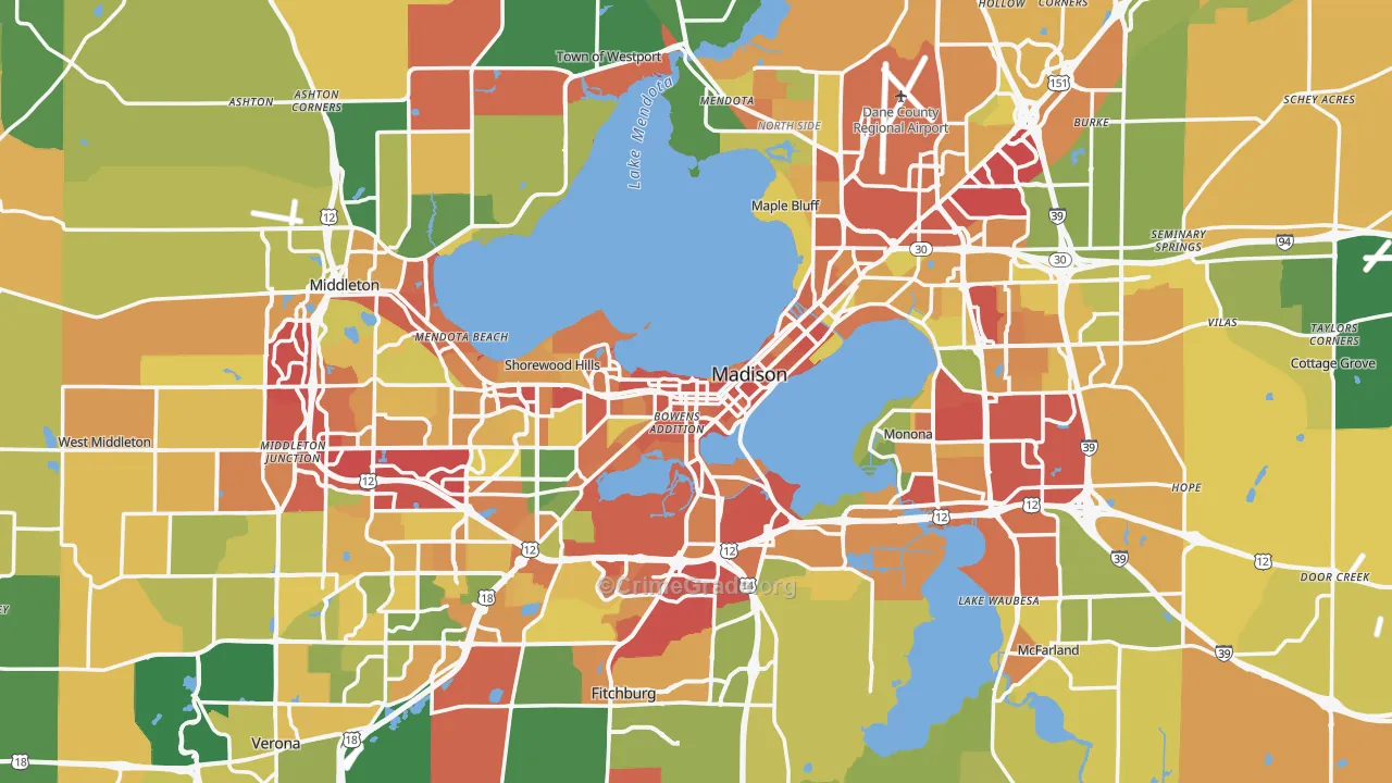 Madison, WI Map of Theft Rates