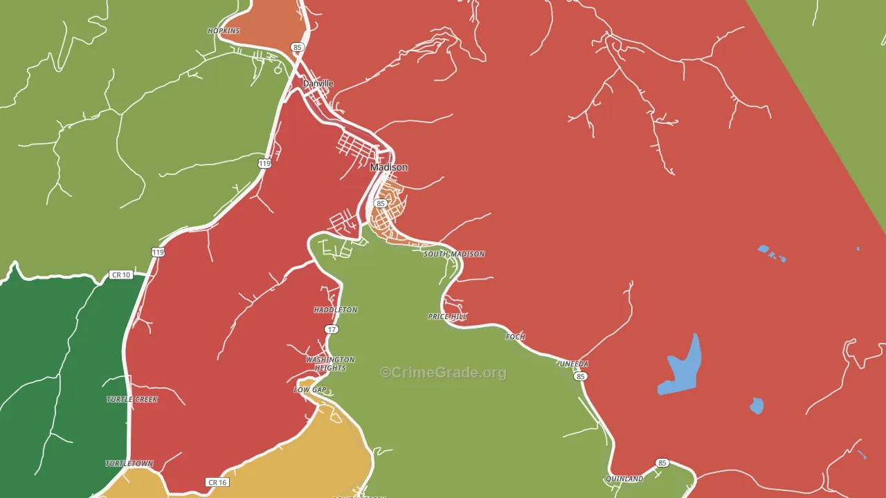 Madison, WV Map of Theft Rates