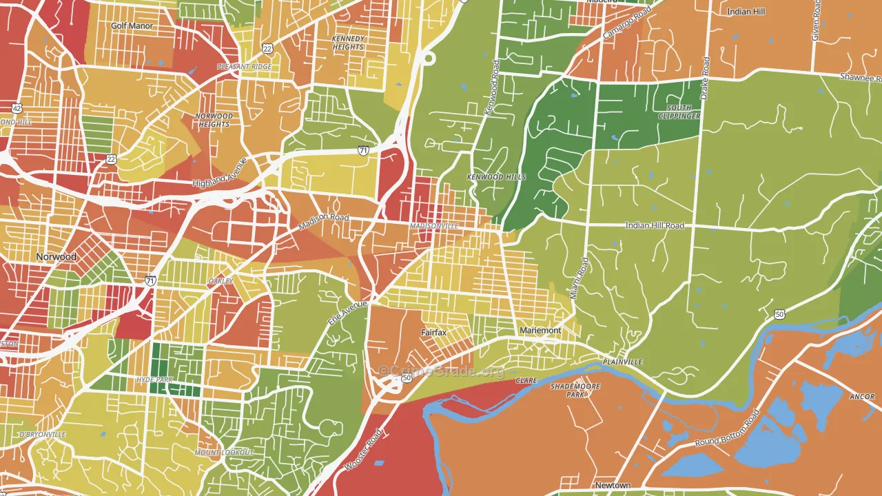 Madisonville, Cincinnati, OH Map of Theft Rates