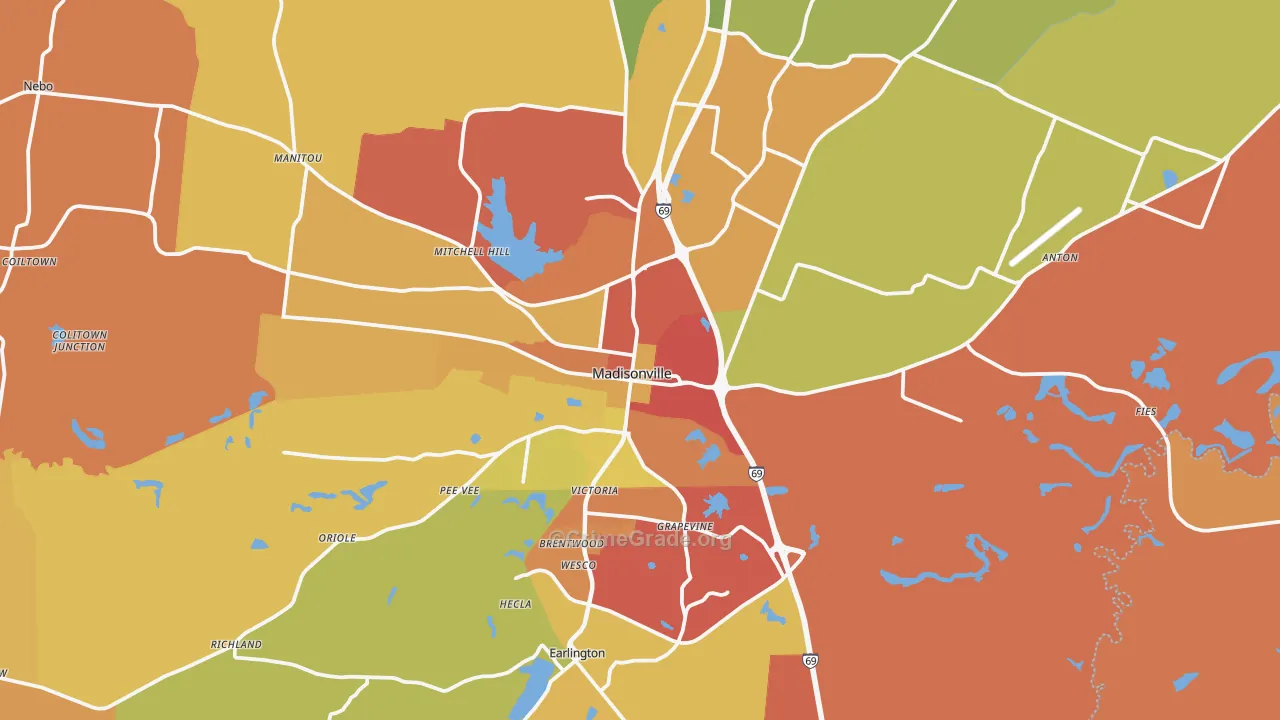 Madisonville, KY Map of Theft Rates