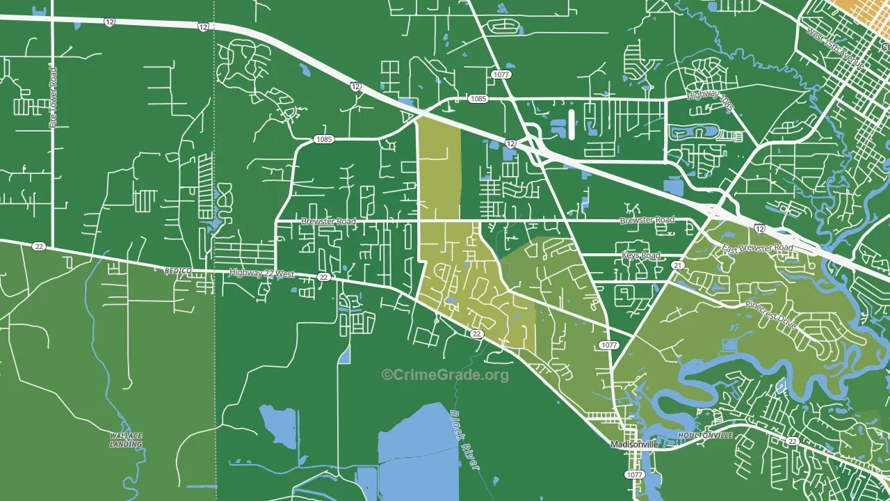 Madisonville, LA Map of Theft Rates