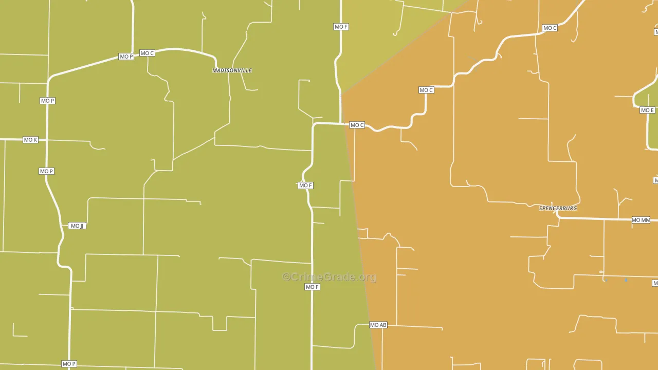 Madisonville, MO Map of Theft Rates