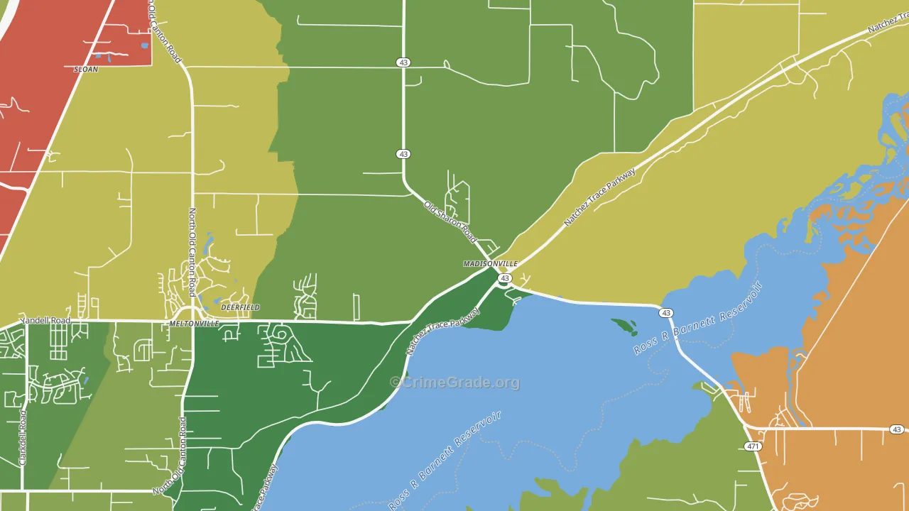 Madisonville, MS Map of Theft Rates
