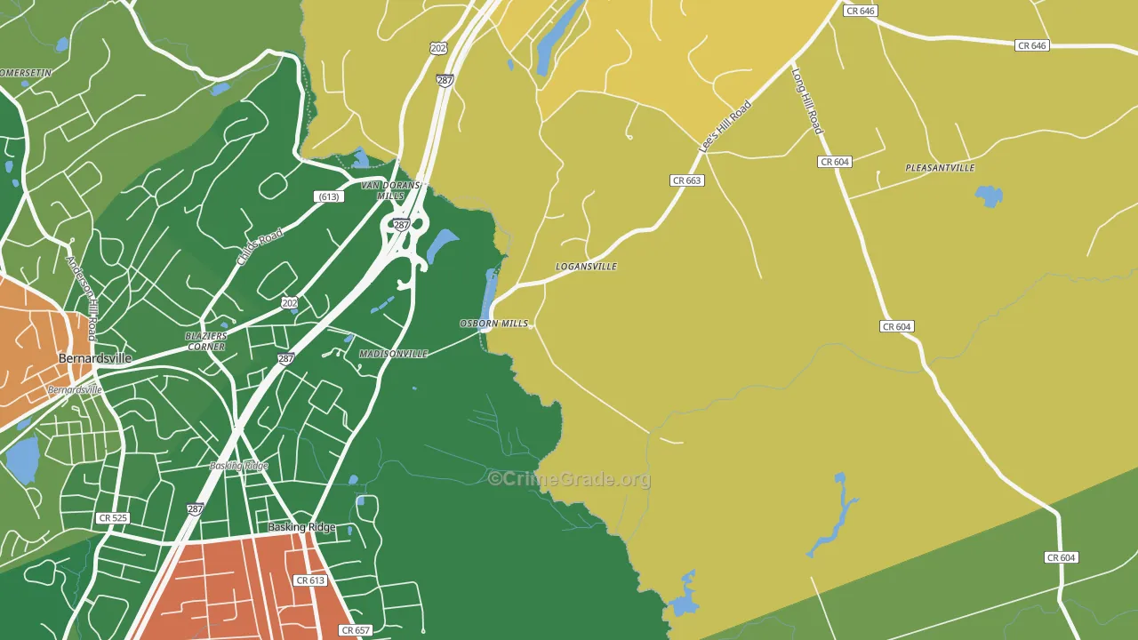 Madisonville, NJ Map of Theft Rates