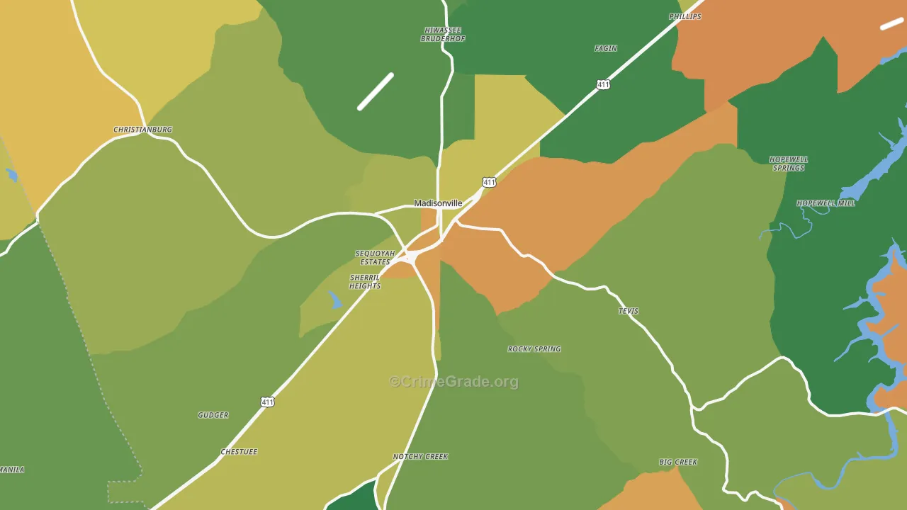 Madisonville, TN Map of Theft Rates