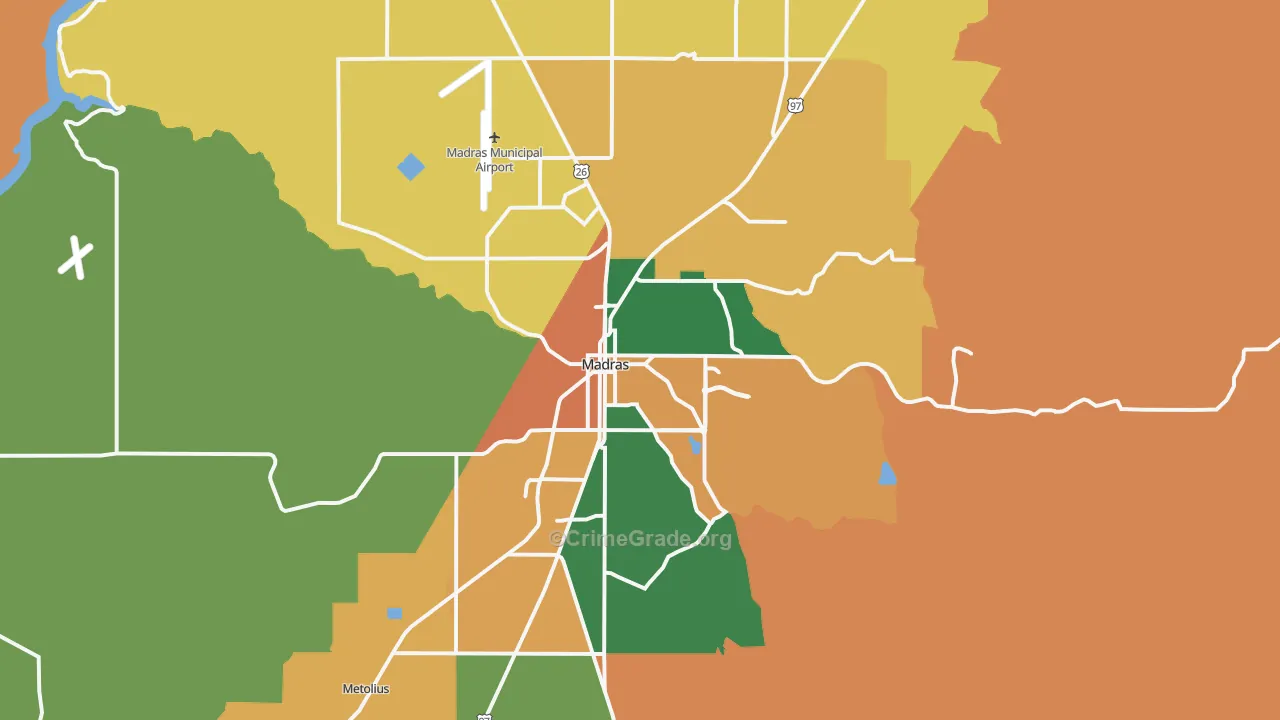 Madras, OR Map of Theft Rates