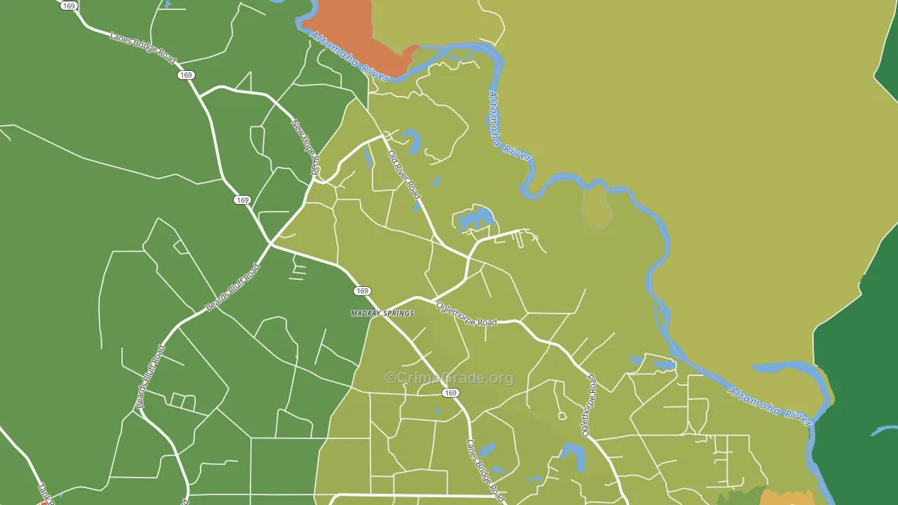 Madray Springs, GA Map of Theft Rates