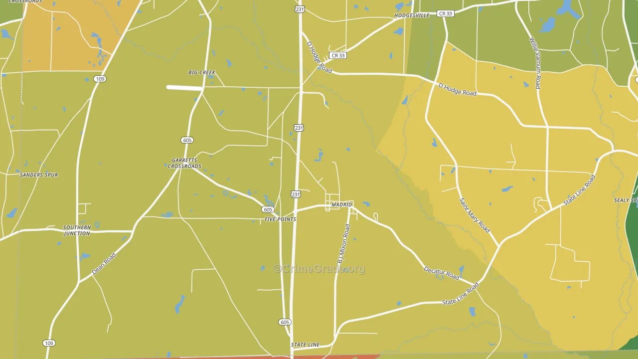 Madrid, AL Map of Theft Rates