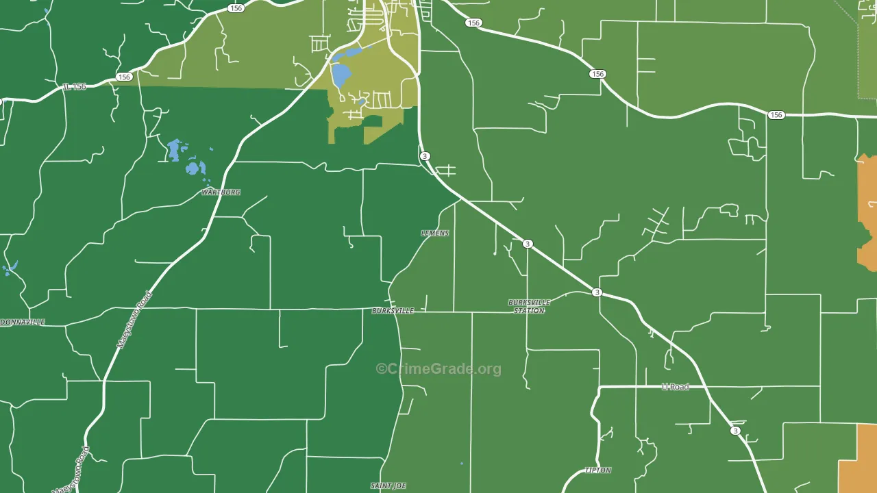Maeystown, IL Map of Theft Rates