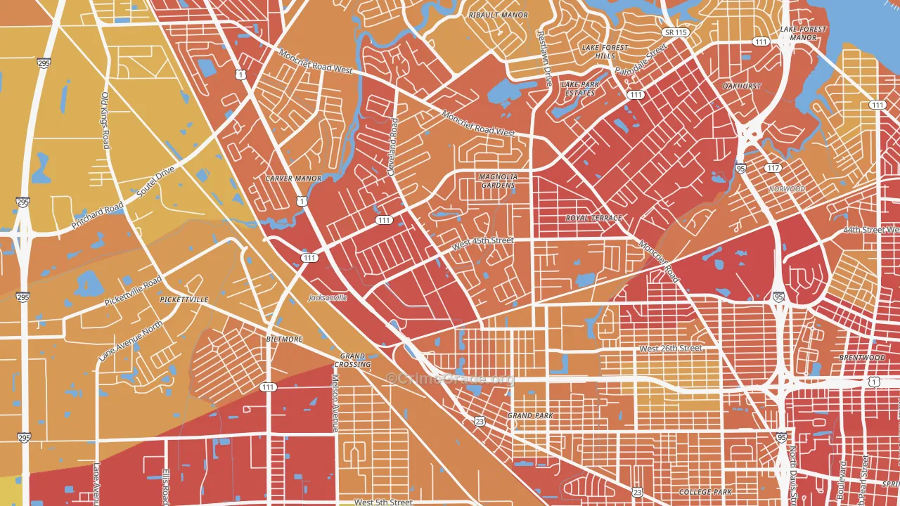 Magnolia Gardens, Jacksonville, FL Map of Theft Rates