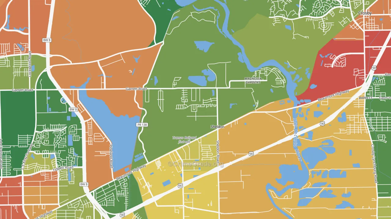 Magnolia Gardens, TX Map of Theft Rates