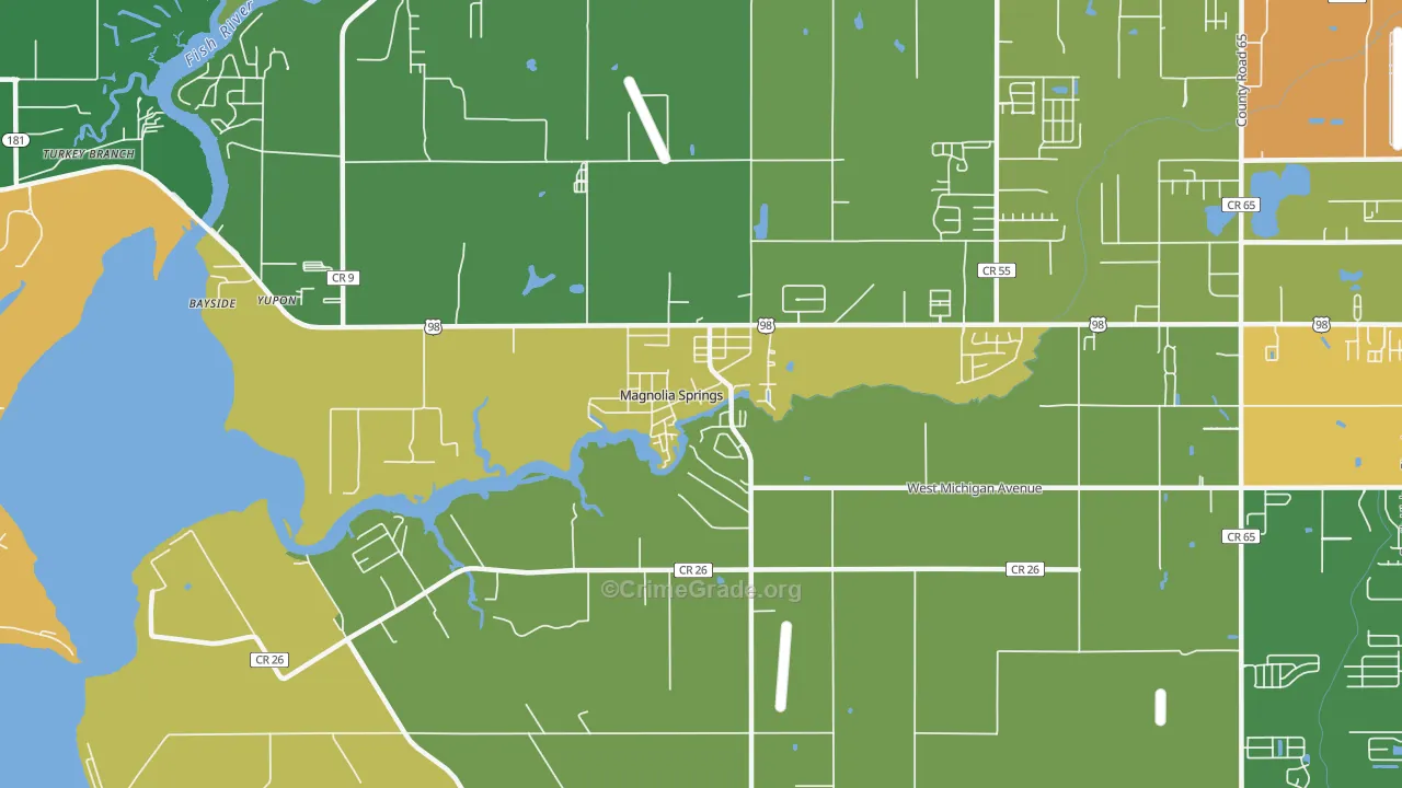 Magnolia Springs, AL Map of Theft Rates