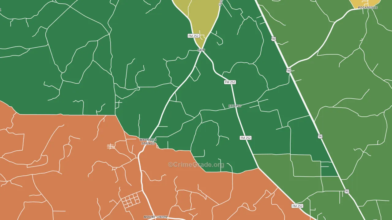 Magnolia Springs, TX Map of Theft Rates