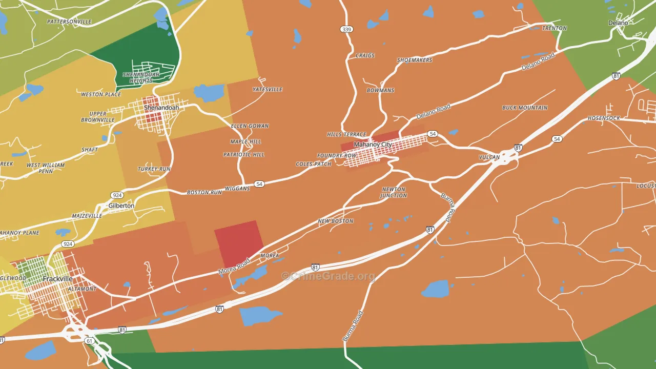 Mahanoy City, PA Map of Theft Rates
