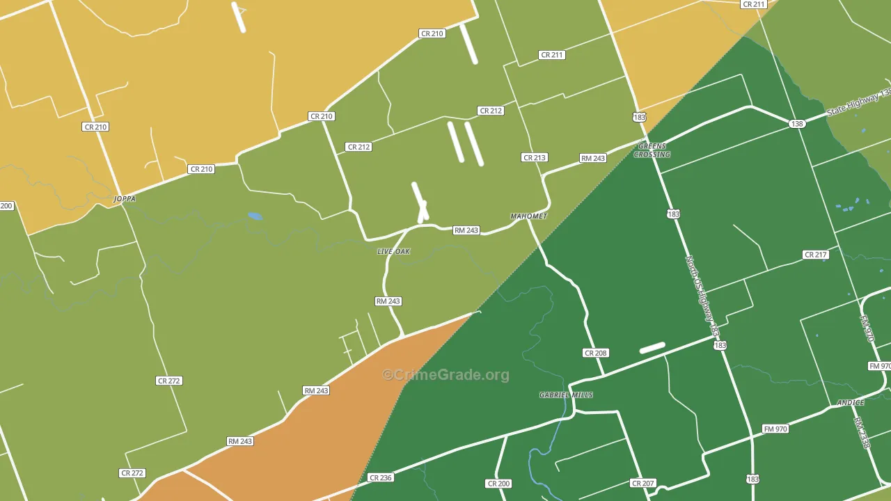 Mahomet, TX Map of Theft Rates