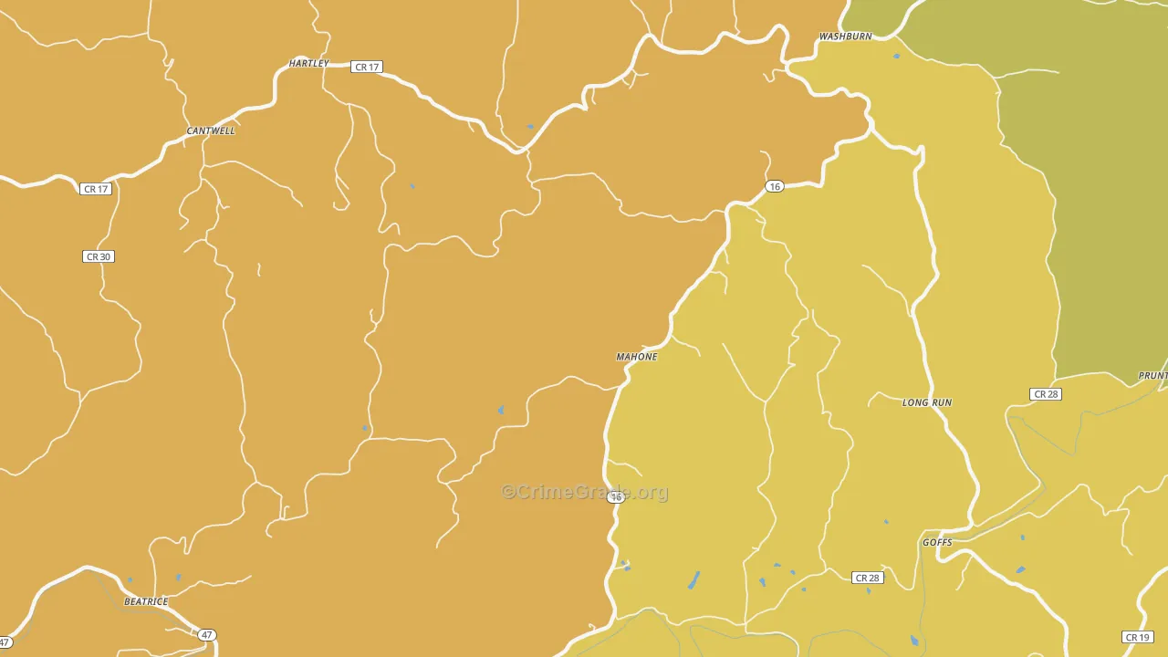 Mahone, WV Map of Theft Rates