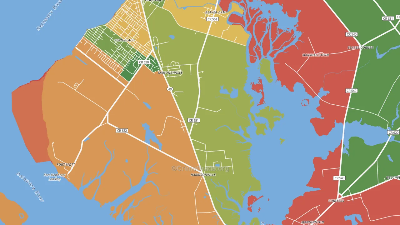 Mahoneyville, NJ Map of Theft Rates