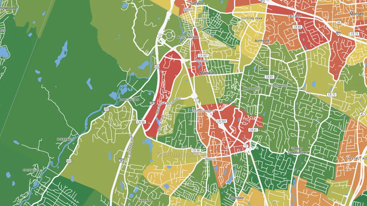 Mahwah, NJ Map of Theft Rates