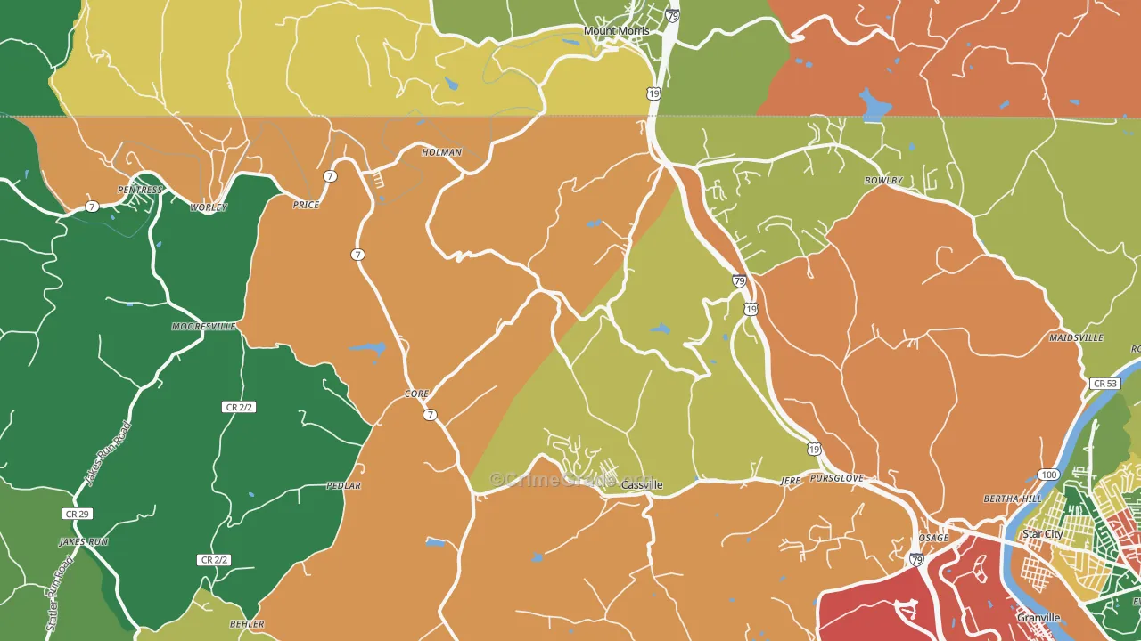 Maidsville, WV Map of Theft Rates
