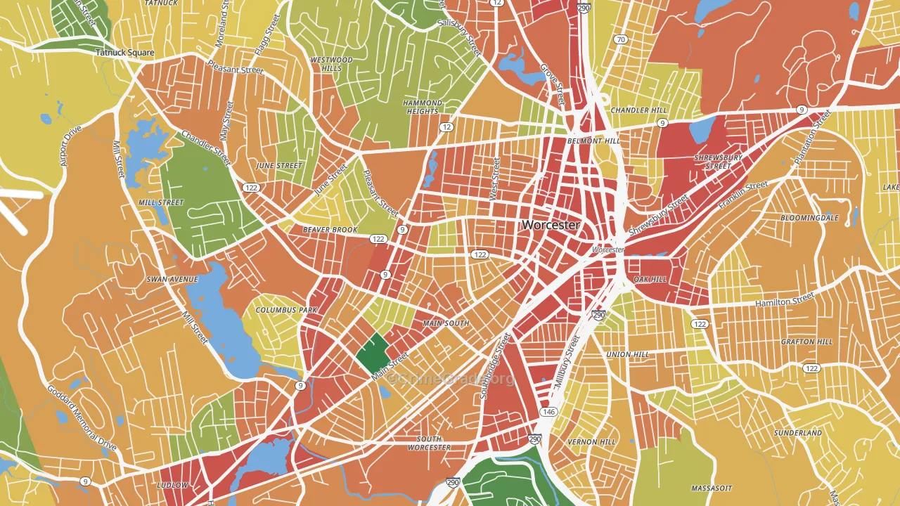 Main Middle, Worcester, MA Map of Theft Rates