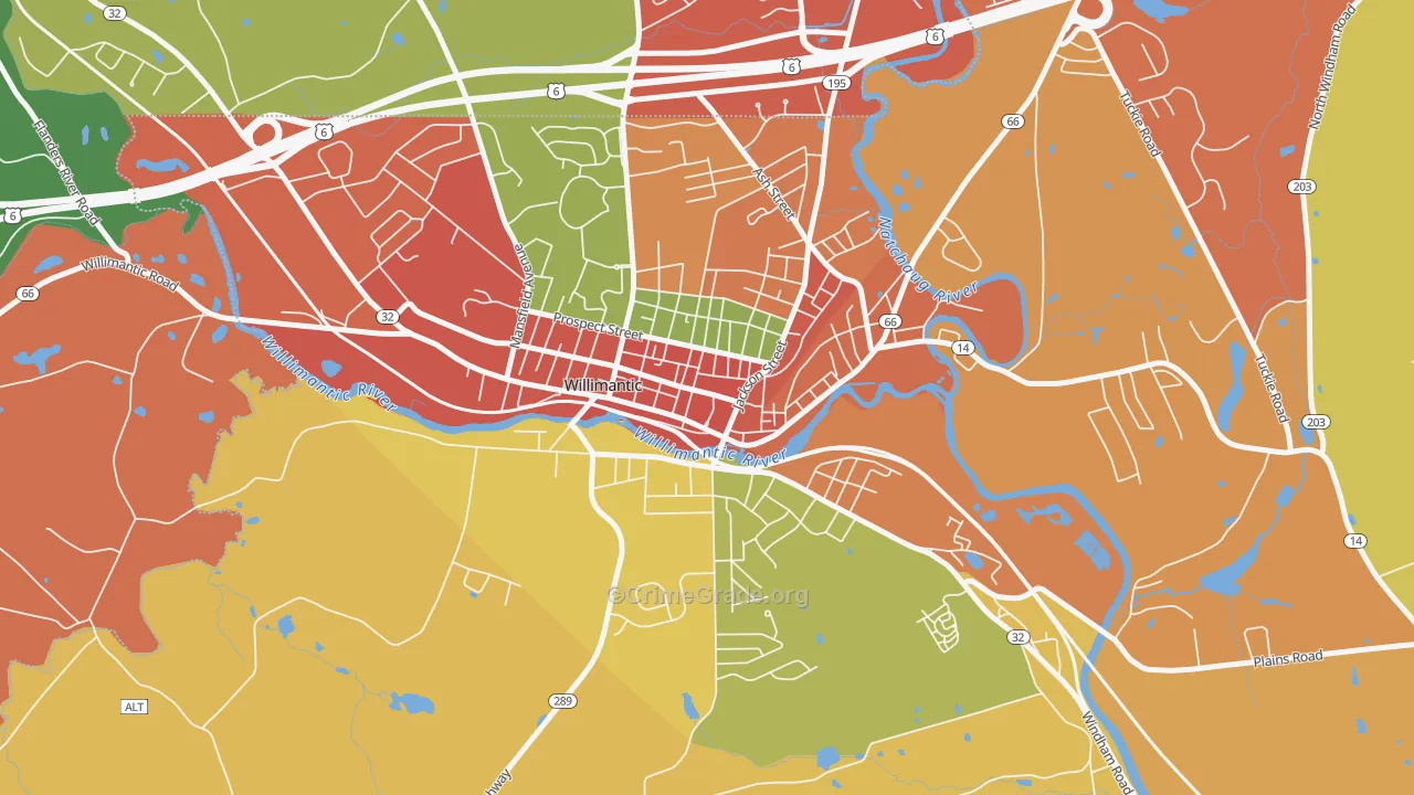 Main Street, Willimantic, CT Map of Theft Rates
