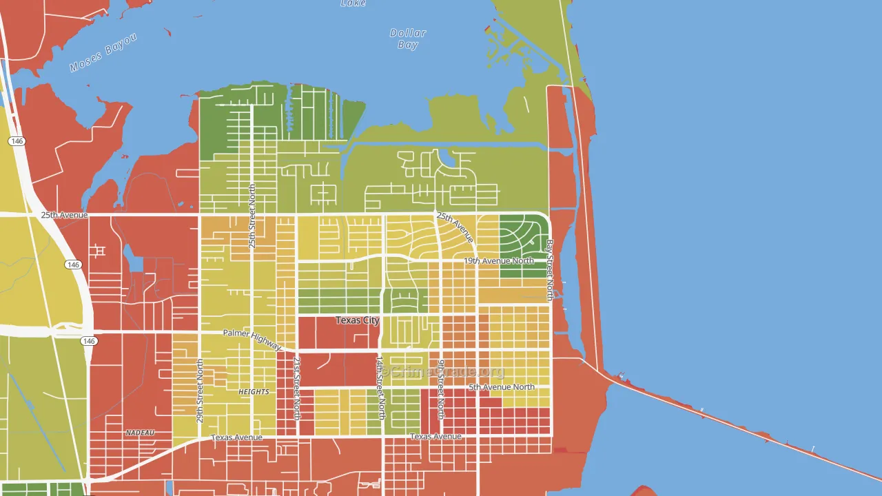 Mainland Park, Texas City, TX Map of Theft Rates
