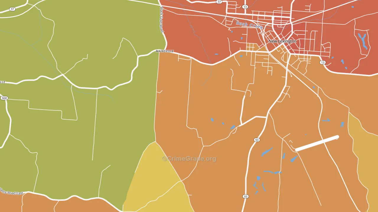 Mainsville, OH Map of Theft Rates