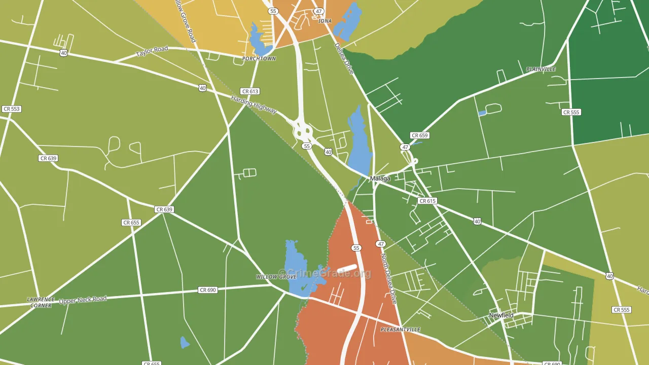 Malaga, NJ Map of Theft Rates