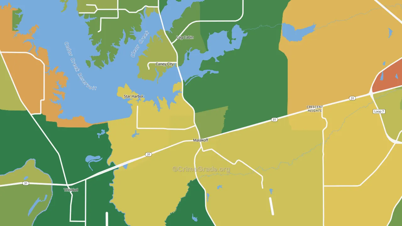Malakoff, TX Map of Theft Rates