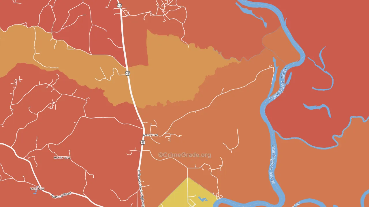 Malcolm, AL Map of Theft Rates