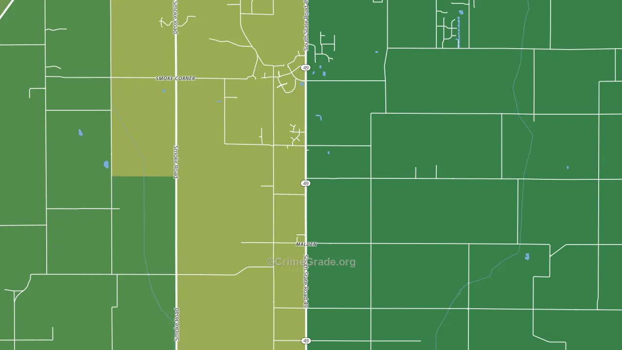 Malden, IN Map of Theft Rates